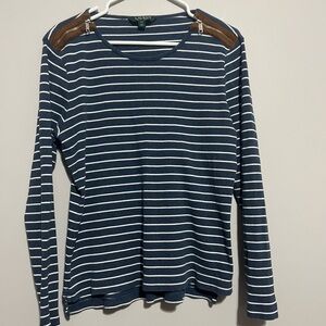 Lauren Ralph Lauren‎ Women’s XXL Blue Striped Shoulder Zipper Long Sleeve Shirt